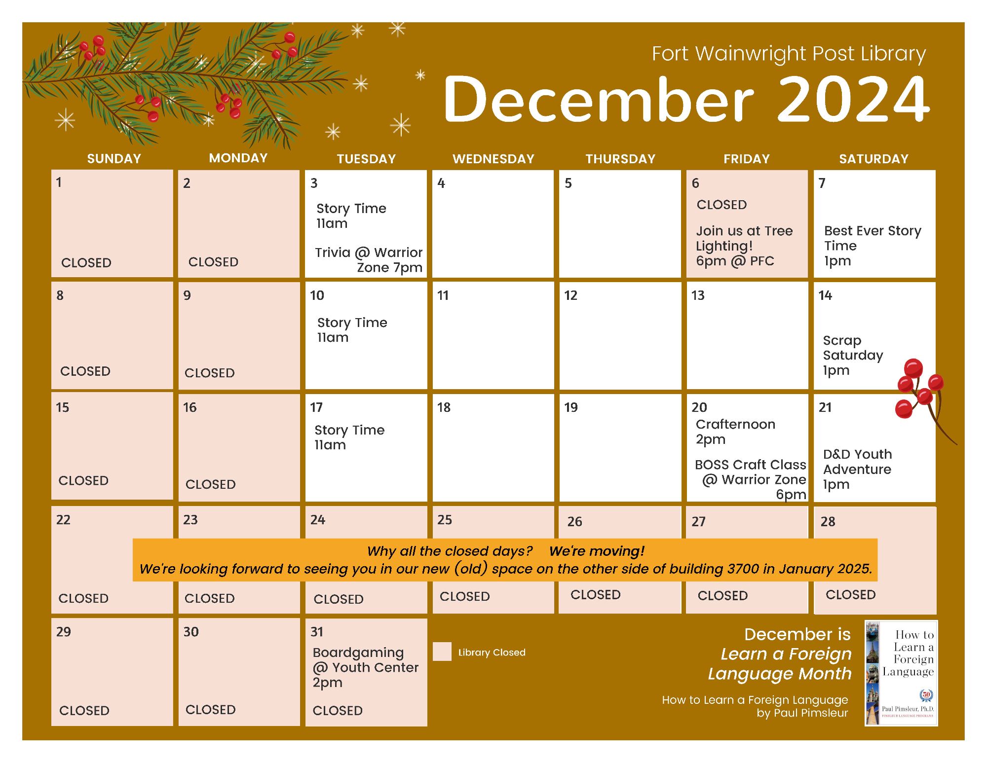 Post Library December 2024 Calendar